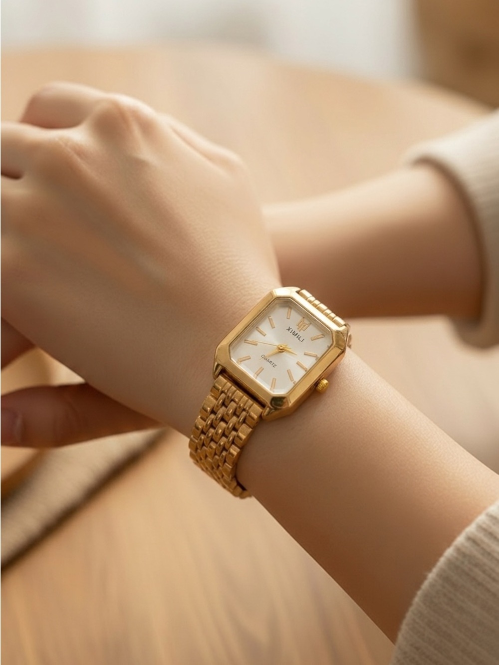 Women's Gold Rectangular Bracelet Watch - Timeless Chic - Picture 3 of 12